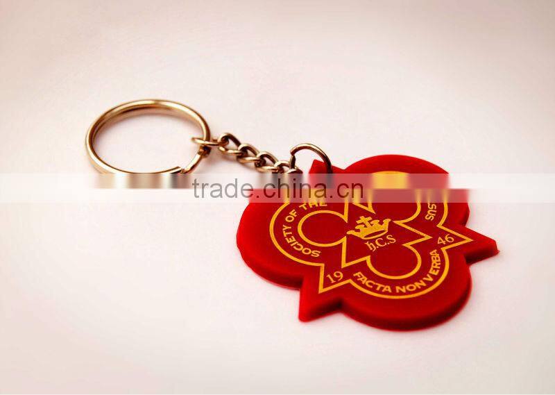 Red Silicone loop keychain keyring with stainless steel ring and printed logo
