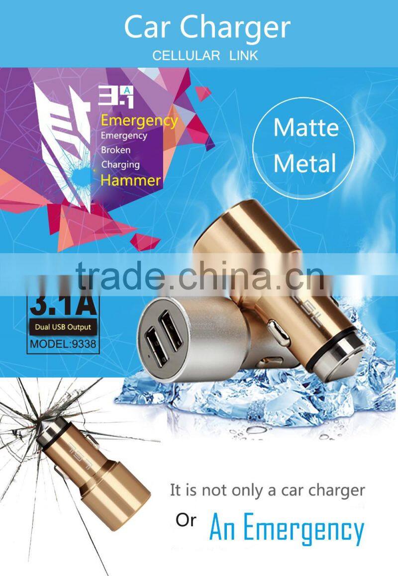 Multi-function Dual Car Charger,Metal Matte USB Port Fast Electronic Charger