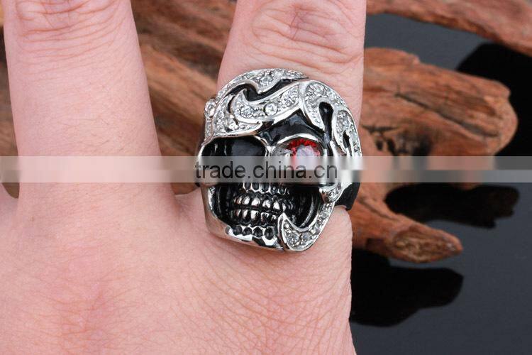 mens diamond/ natural ruby skull wedding ring