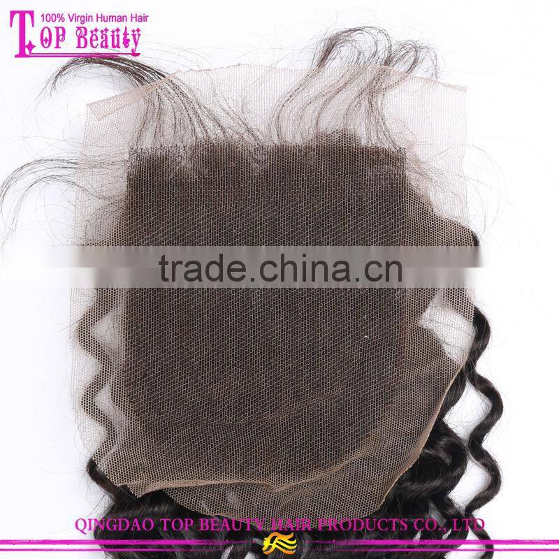 Wholesale virgin indian hair silk base free part closure deep curly invisible part closure
