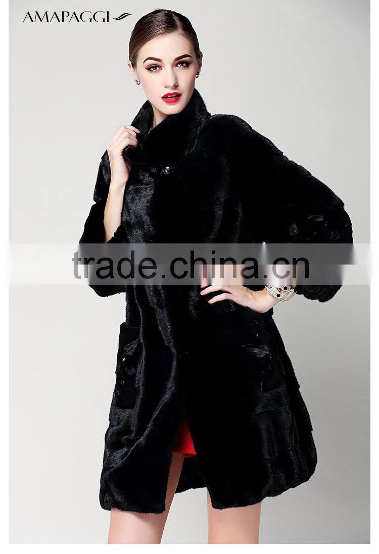 hot sale back mink fur long coat for women winter