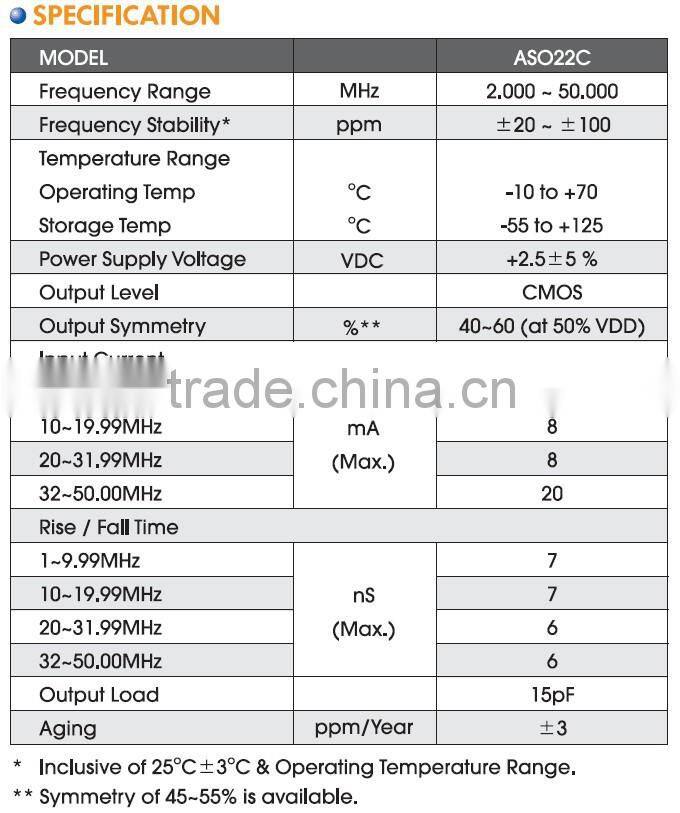 2.5x2.0mm SMD Crystal Oscillator (2.5V)
