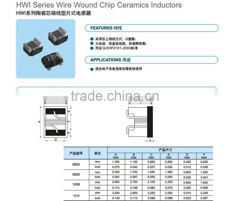 Wire Wound Chip Inductors 0805 size ceramic core chip inductors