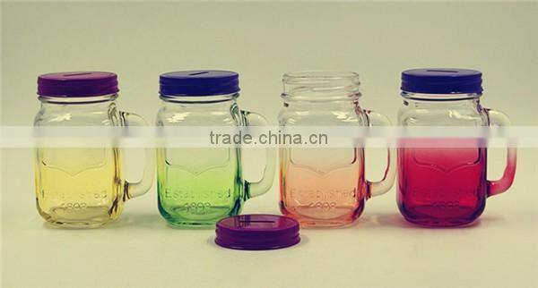 Clear mason jar glass mug bottle with handle and straw lid 4 colors