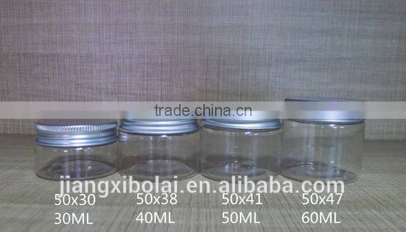 50ml-500ml transparent food grade PET food jar with aluminum lid and other lids for wholesales