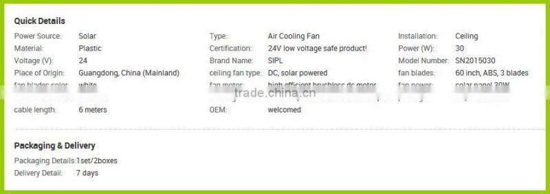vent goods Ceiling fan solar panel (NEW) PRODUCT 60 inch 30 watt solar ceiling fan for Cooling Air equirment