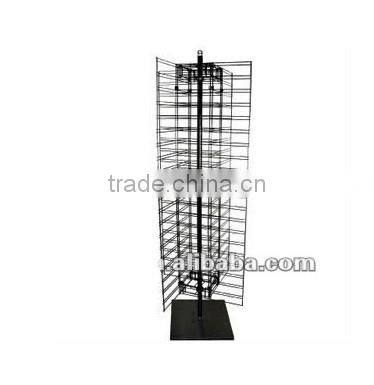 Black 3 Side Rolling Floor Grid Display Stand with Wire Sign holder