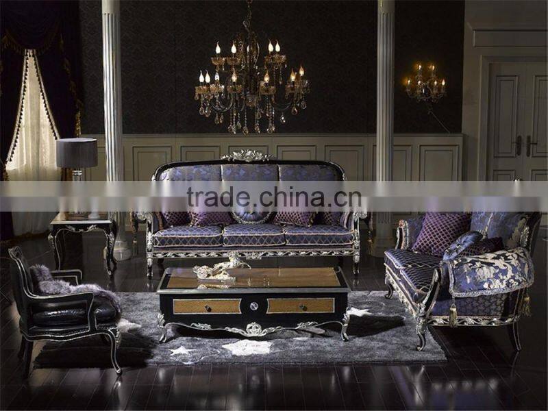 Neo Classic Elegant Purple Sofa Seat Set, Exquisite Carved Mahongany Sectional Sofa Set, Hanging Tassel Deco Sofa Set