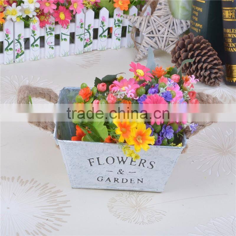 guangxi factory hot sale living room decoration metal galvanized embossed flower vase with handle