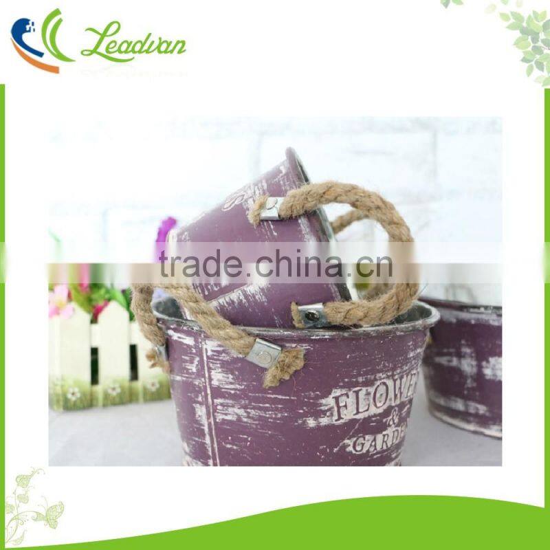 waterproof vintage flower white painting metal oval bucket