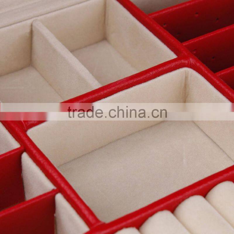 Hand made luxury large mirror lockable pink gift custom leather jewelry box