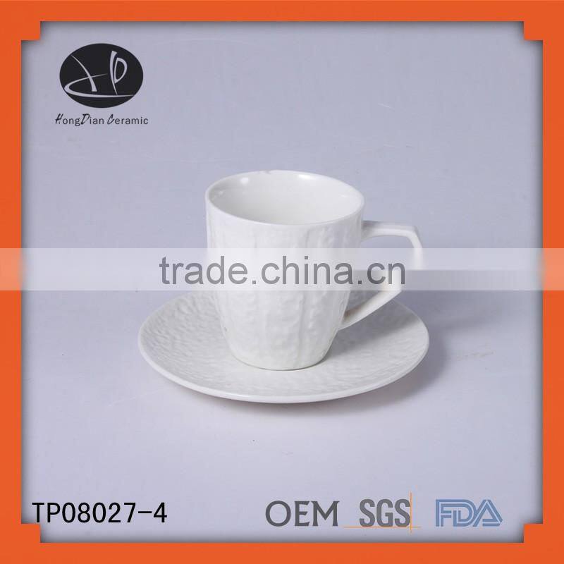 oem ceramic embossed coffee cup and saucer,custom ceramic tea cup and saucer
