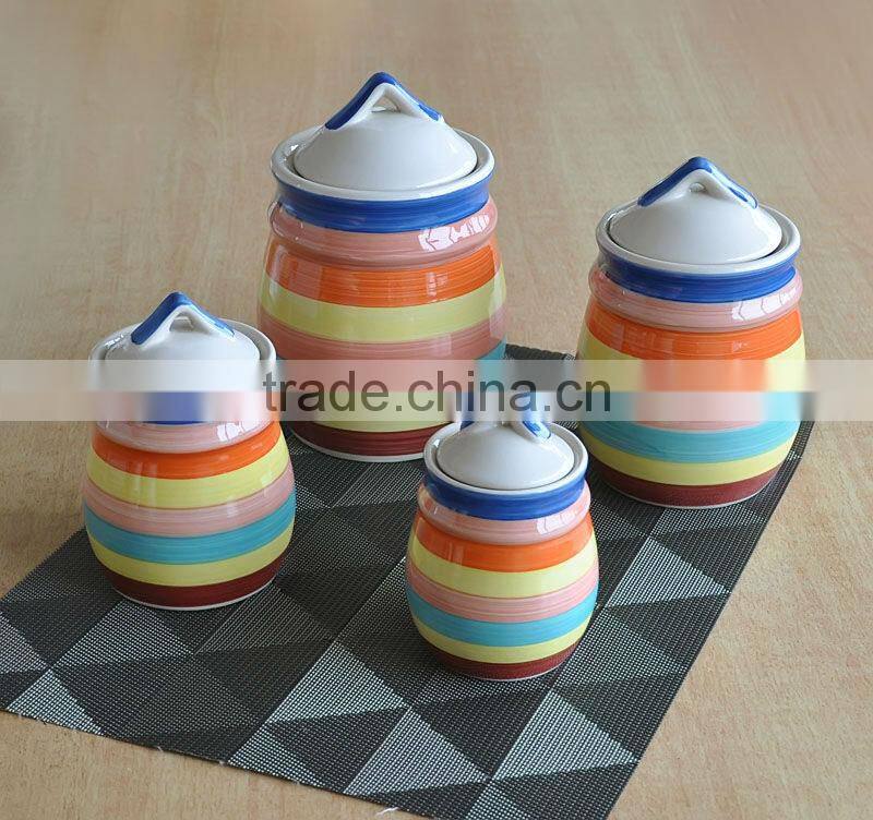 4pcs stoneware canister set with hand painting