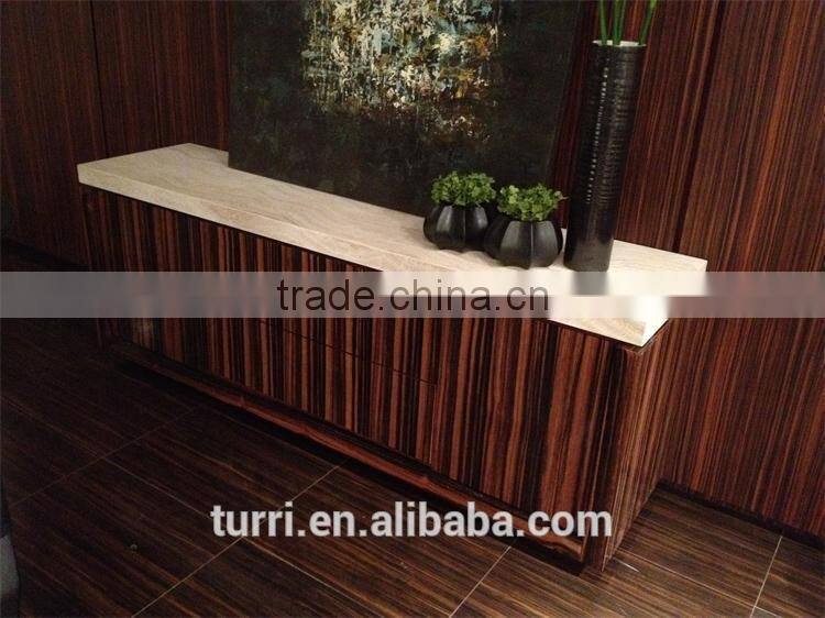 Modern luxury ebony veneer sideboard with natural marble top