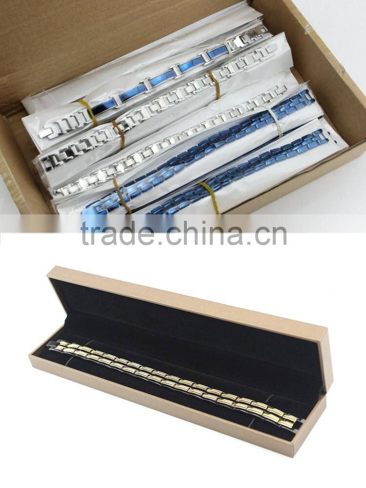 Men's Shiny Polished Two-Tone Gold ,Black Ceramics&Stainless Steel Magnets Link Bracelet