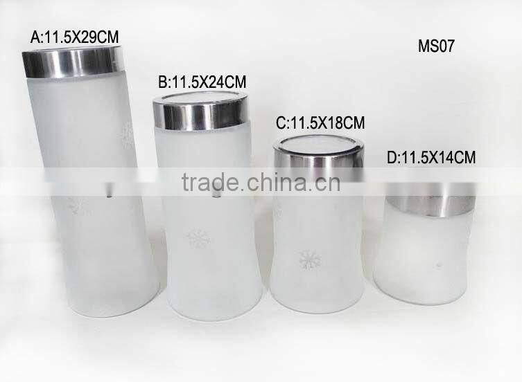 big bottom cylinder opaque frosted glass conatiner with flower pattern