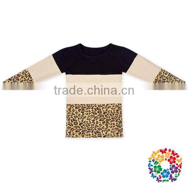 Black Champagne Leopard Long sleeves Baby Girl Spring wholesale t shirts