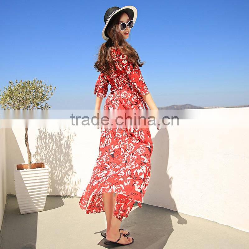 Wholesale V neck maxi beach dress ladies western long dress