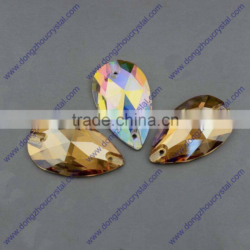 Dongzhou AB/001GSHA color sewing on crystal stones, k5 quality flat back tear drop crystals