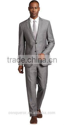 Grey Crosshatch Wool-Linen Blend Two Button Suit(SHT1153)