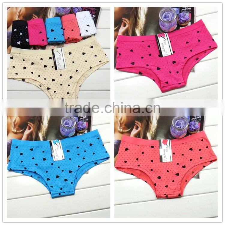 Fancy heart printing sexy lingerie soft cotton ladies brief mature women panty