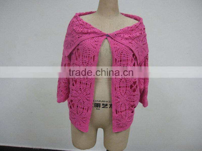 Ladies Crochet Cotton Batwing Sleeve Blouses With Flower Pattern Fashion Top