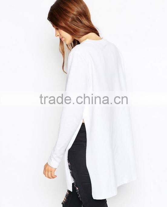 wholesale newly cotton hoodies without hood o-neck side open casual blank plain dyed for women sweatshirt china supplier