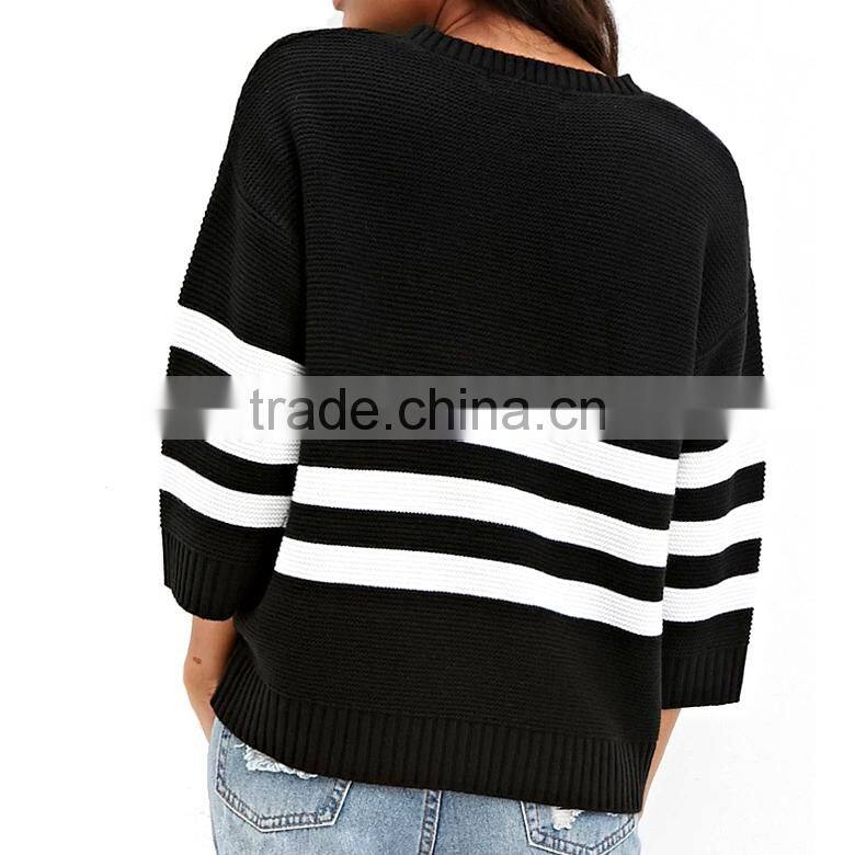 double stripe special design knit sweaters for women