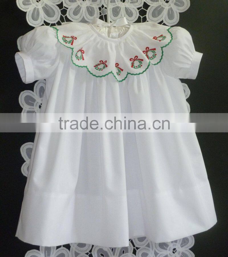 Girls Christmas High Yoke Float Dress with Slip Baby White Embroidery Holiday Dress