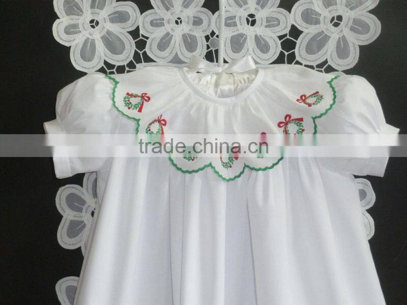 Girls Christmas High Yoke Float Dress with Slip Baby White Embroidery Holiday Dress