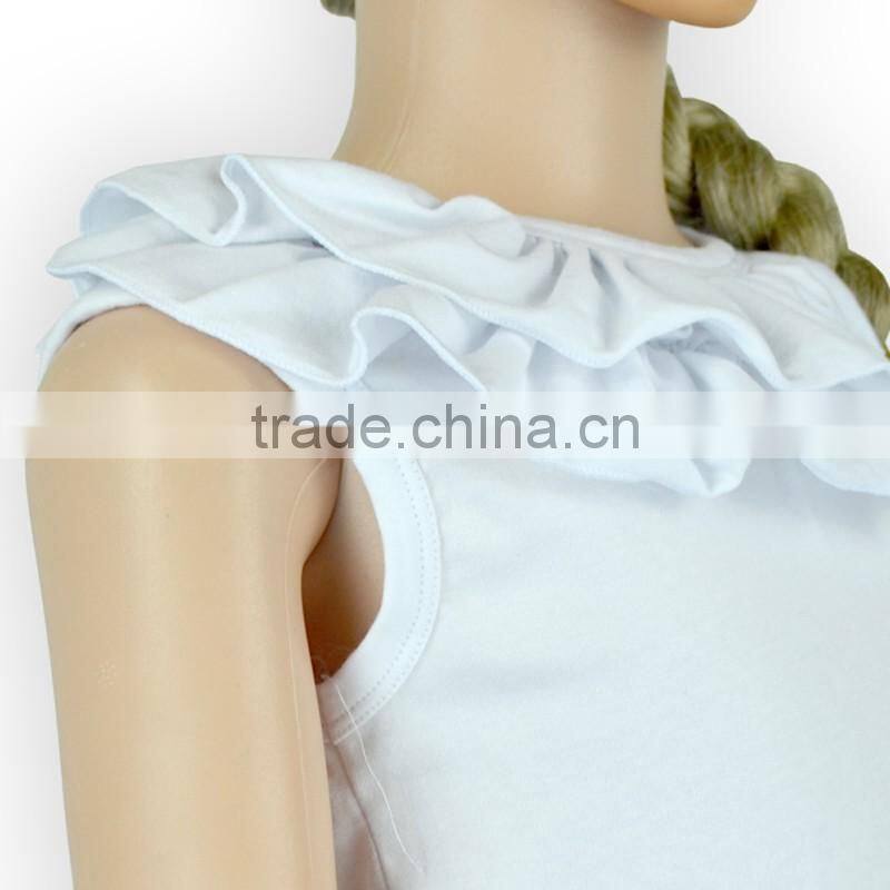 Customized Design Plain White Color Cap Sleeve Girls Summer Top LBF2015122502