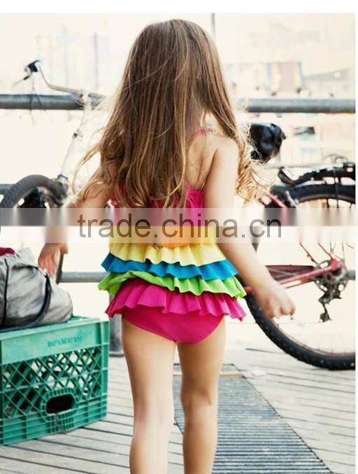 Beautiful girls Baby Swimsuit/Swimwear Children's swimwear six flouncing conjoined swimsuit rainbow baby girls bathing suit