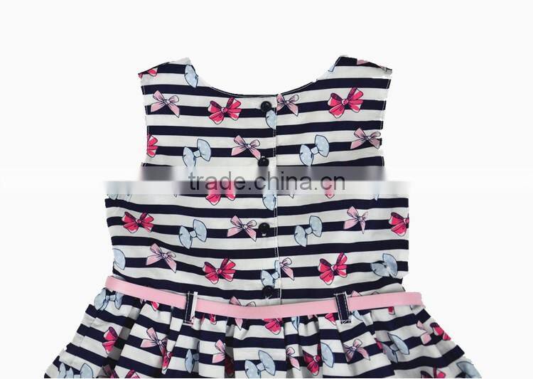 New classic stripes muti-layers summer latest fashion dresses with bow print