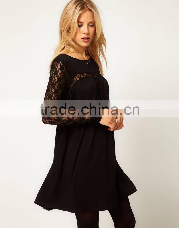 Swing Dress With Lace Sleeves