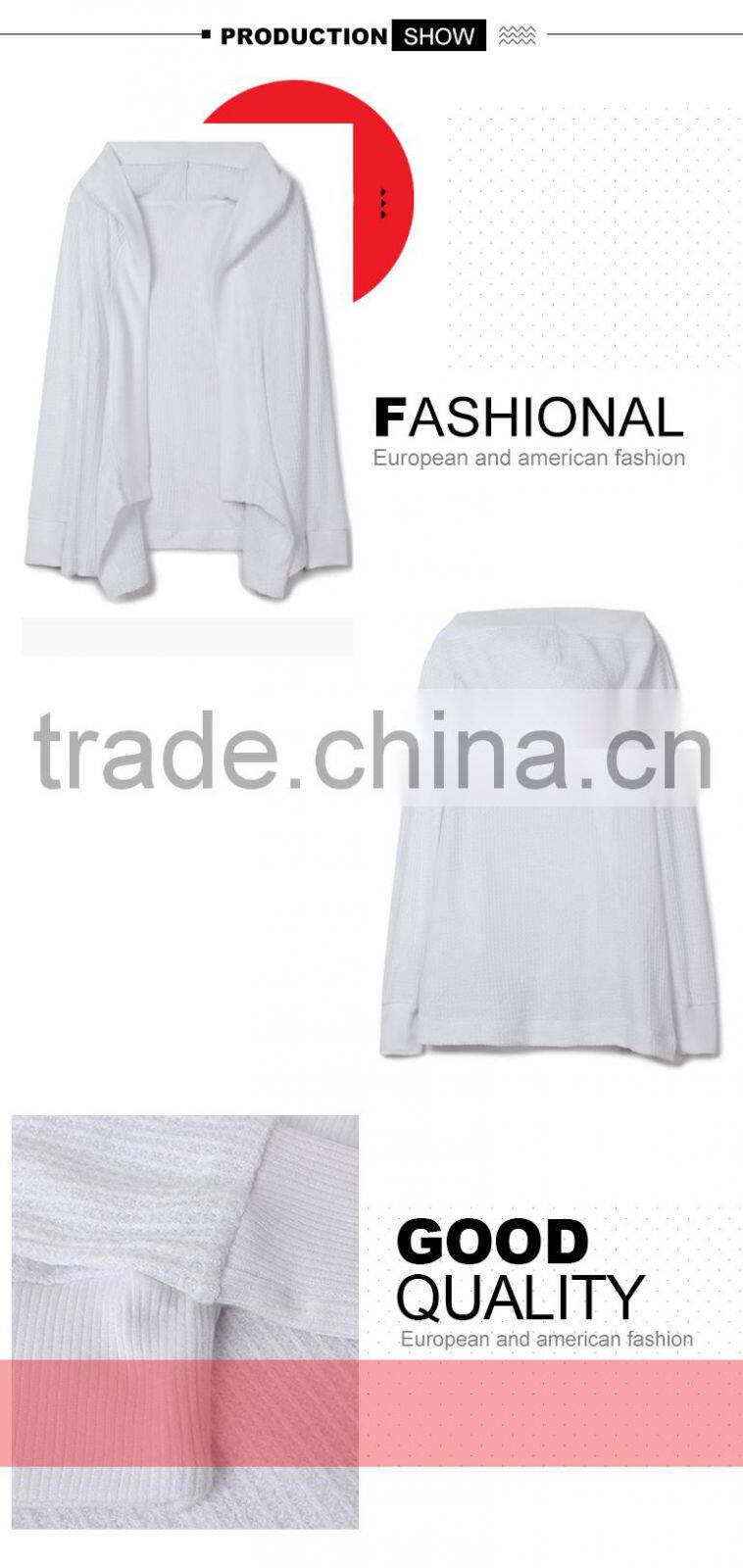 Alibaba 2017 new arrivals woman plain white hooded cardigan sweaters with best price