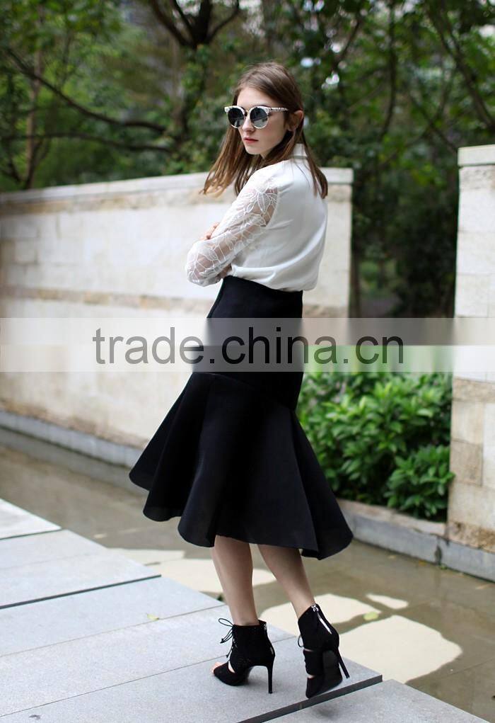 Guangzhou Shandao Wholesaler High Quality Fashion Party Wear Women Summer Black Knee Length Cotton Net Flare Long Skirt