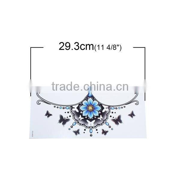 Paper Removable Waterproof Sternum Tattoo Sticker Body Art Blue Butterfly Pattern Flower Custom Temporary Tattoos Printing
