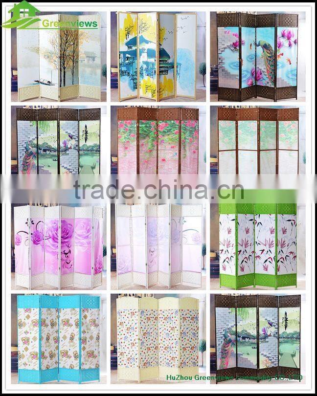 Folding paper rope wooden frame screen Canvas Printed Paper rope style room divider screen GVSD002