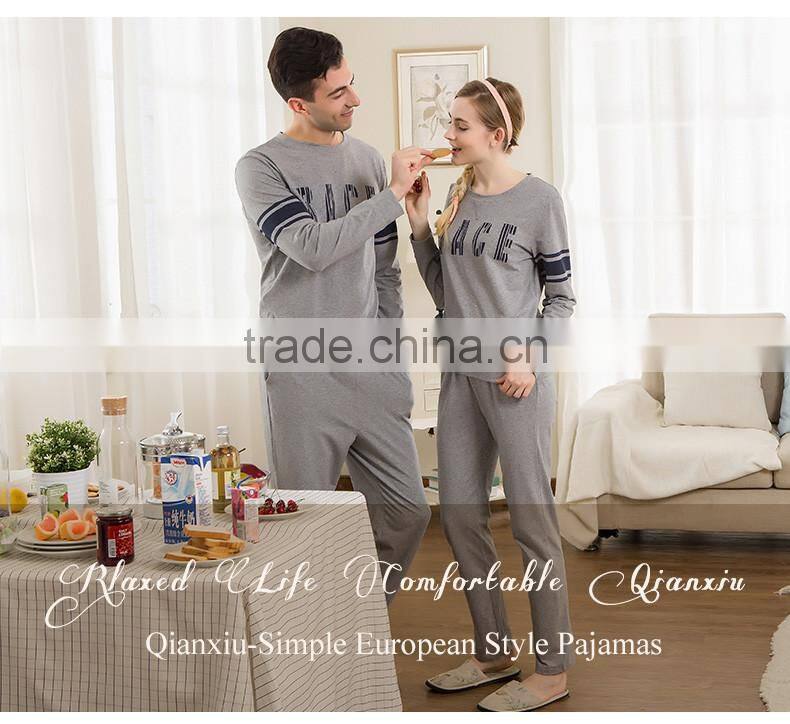 2017 Best Qianxiu Wholesale Lightweight Long Sleeved Elegant Gray Knit Cotton Mens Sleep Shirt