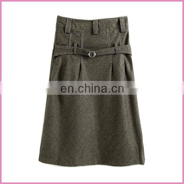 OEM exported NA back belt waisted middle skirt OL skirt