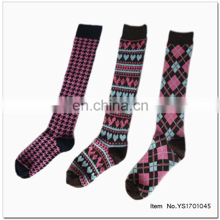 2016 Popular Houndstooth slim fit boot socks custom ladies long socks