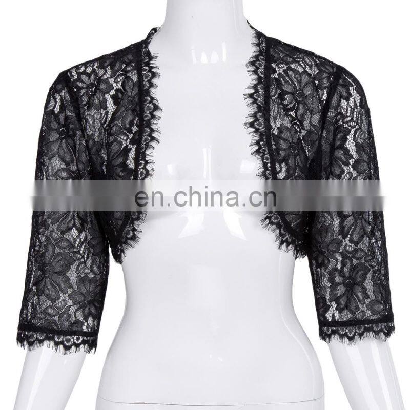Belle Poque Womens Ladies Wedding Bridal Bridesmaid 3/4 Sleeve Black Lace Shrug Bolero BP000319-1