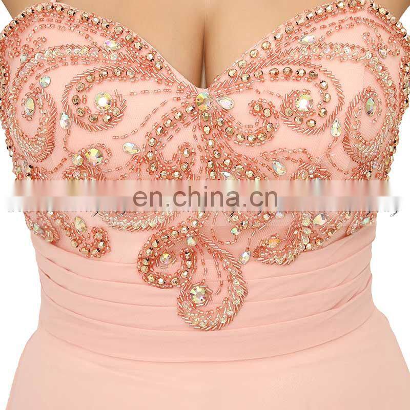 Unique Beading Beading Spaghetti Strap Chiffon Zipper A Line Long Blush Evening Dresses AJ018