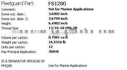 cummins diesel engine parts filter fs1000 fs1280 fl670