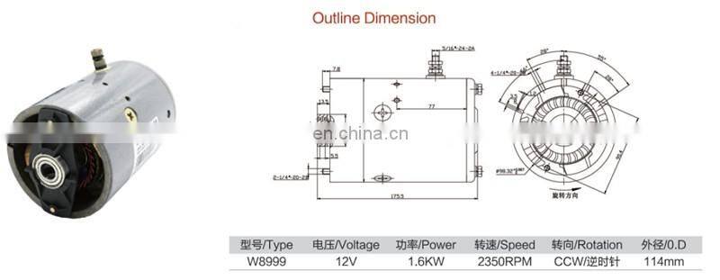 2HP 12 Volt Hydraulic Pump DC Electric Motor