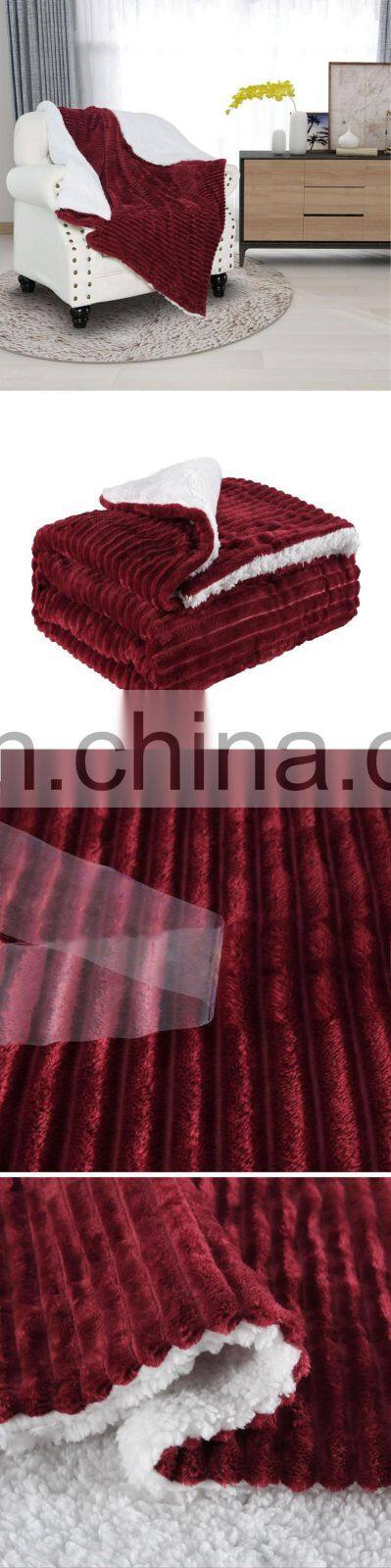 Double Layers Sherpa Backing Corduroy Fleece Throw Blanket For Winter