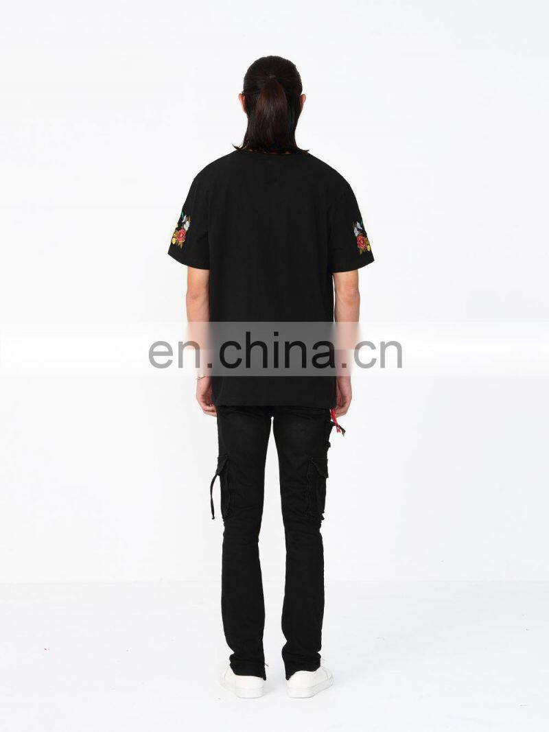 DiZNEW Clothing Manufacturers Custom Mens Cotton Embroidery Plain Black T shirt