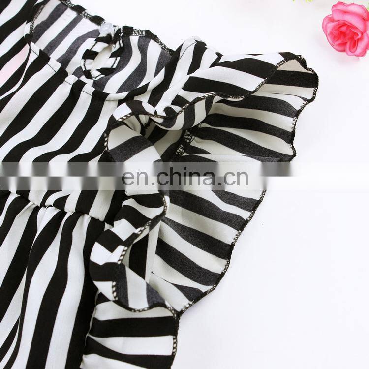 Girls wholesale boutique clothing kids clothing sets black white stripe t-shirt and shorts