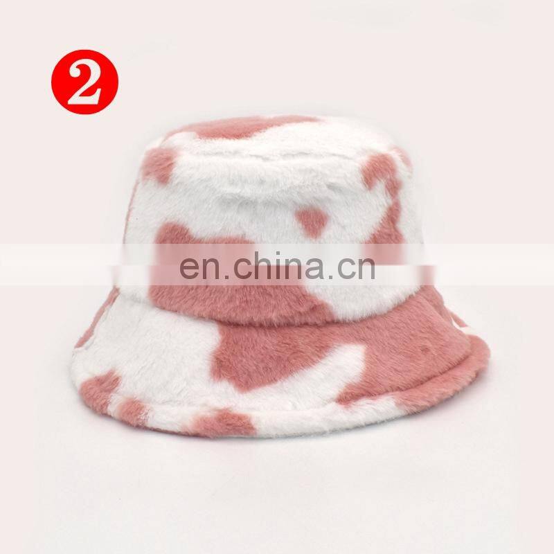 Fall Winter Cow Reversible Hats Female Plush Bucket Hats Leopard zebra design Warm For Women street