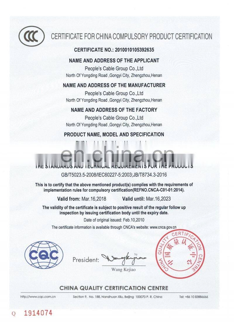 BS6004 stranded copper conductor PVC insulated electrical wire housing wire